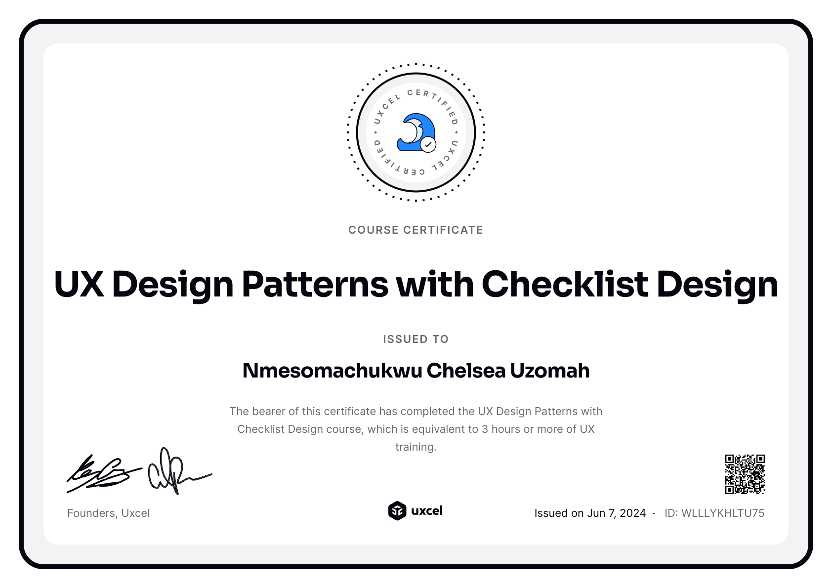 Nmesoma C. Uzomah's certificate